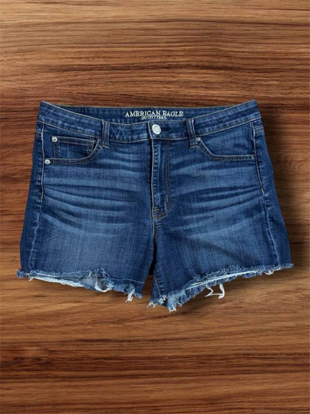 American Eagle Outfitters Dark Blue Distressed Denim High Rise Shortie Size 12
